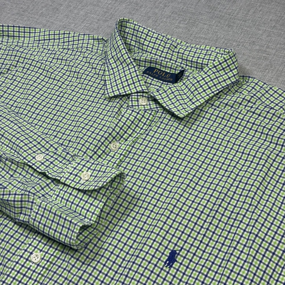 Polo Ralph Lauren Button-Up Shirt Mens Big 3XB Green Check Cotton Long Sleeve